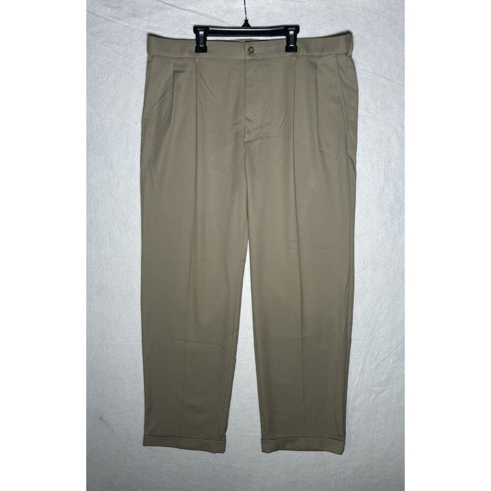 PGA TOUR Men's Golf Khaki Pants Beige 38x32 Pleated Classic Fit Polyester